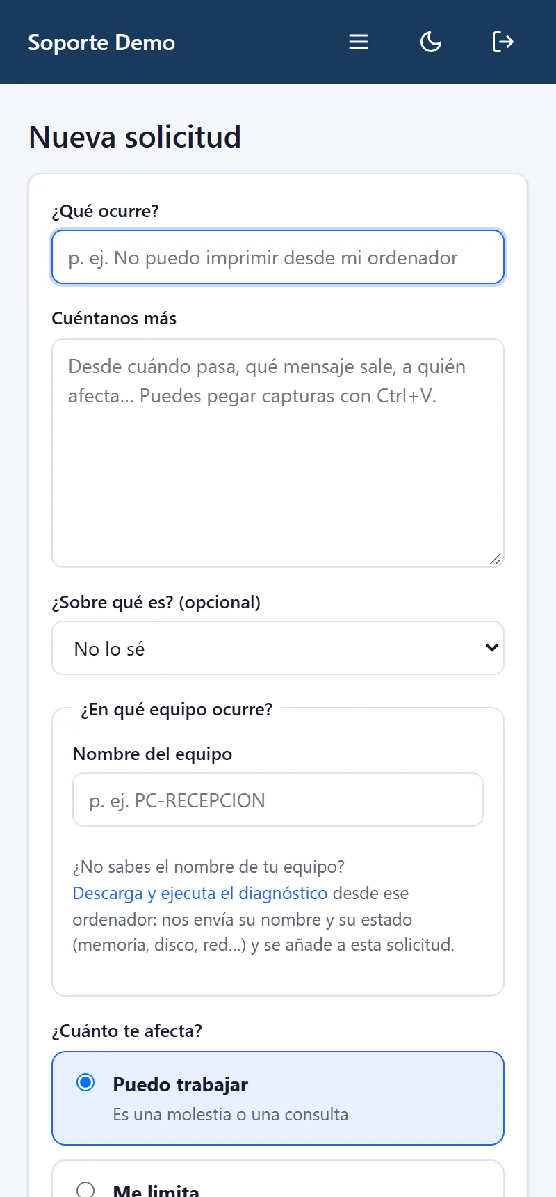 Abrir una solicitud