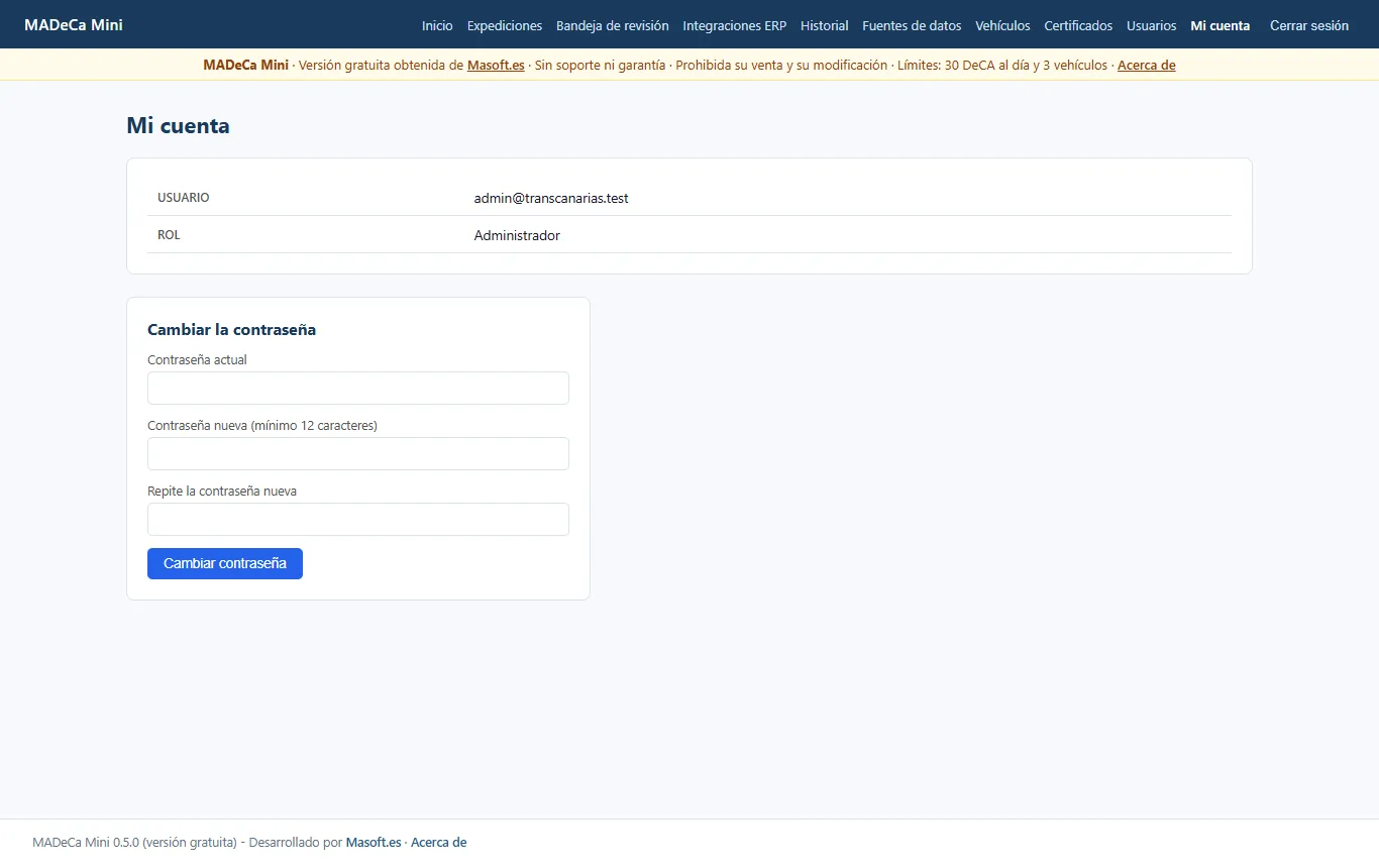 Mi cuenta: cambio de contraseña