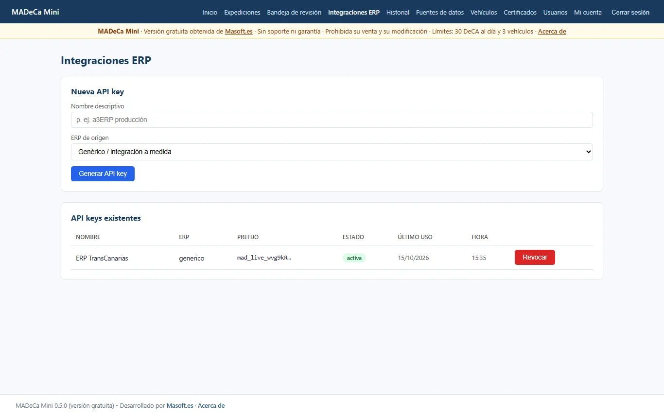 Claves de API del ERP